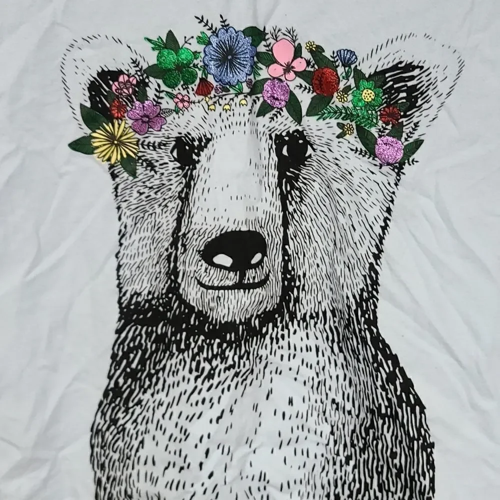 Hanna Andersson Blue Long Sleeve Tee Shimmery Flower Halo on a Bear 150/Girls 12